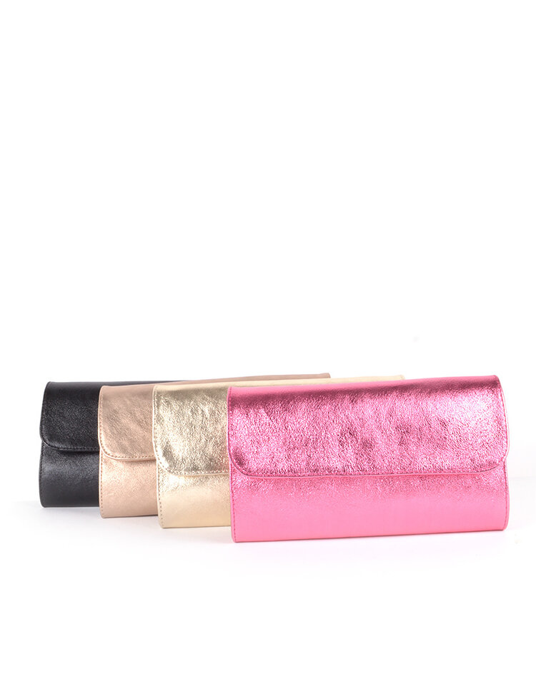Lederen schoudertas / clutch metallic
