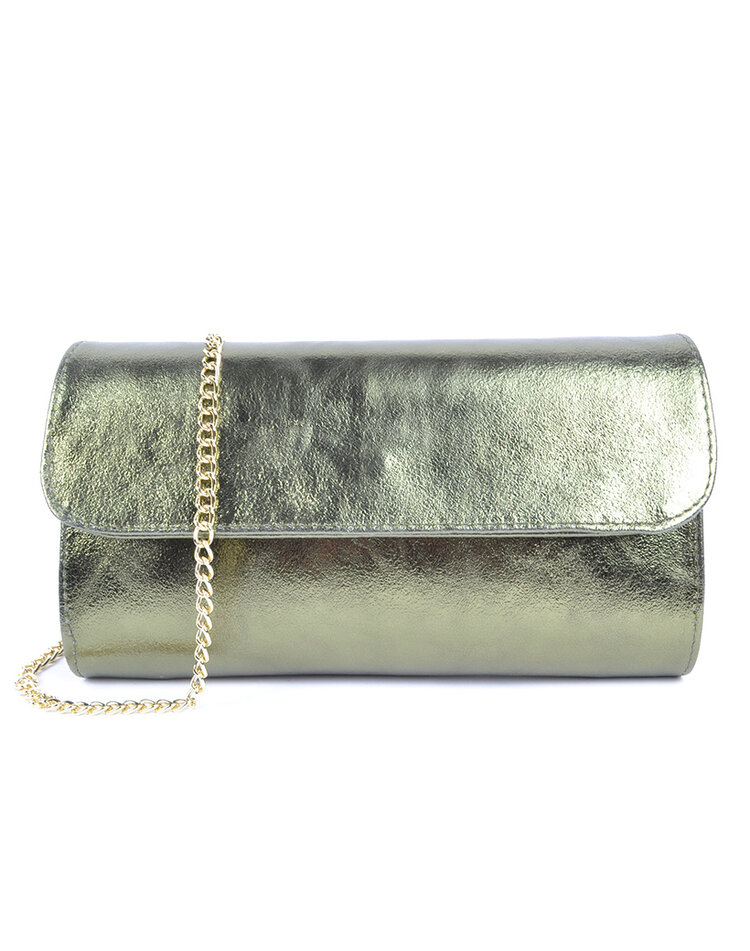 Lederen schoudertas / clutch metallic