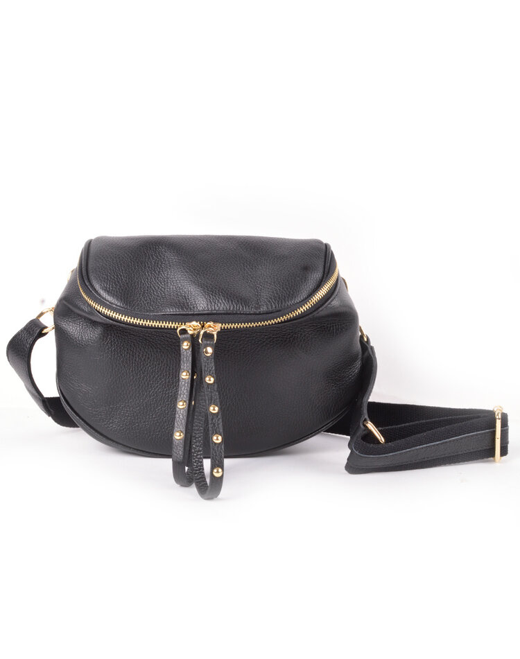 Leather waistbag - Black with studs
