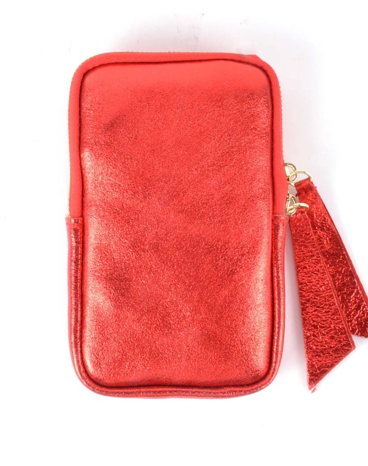 Kleine Leder-Schultertasche | Lang Metallic | 552688