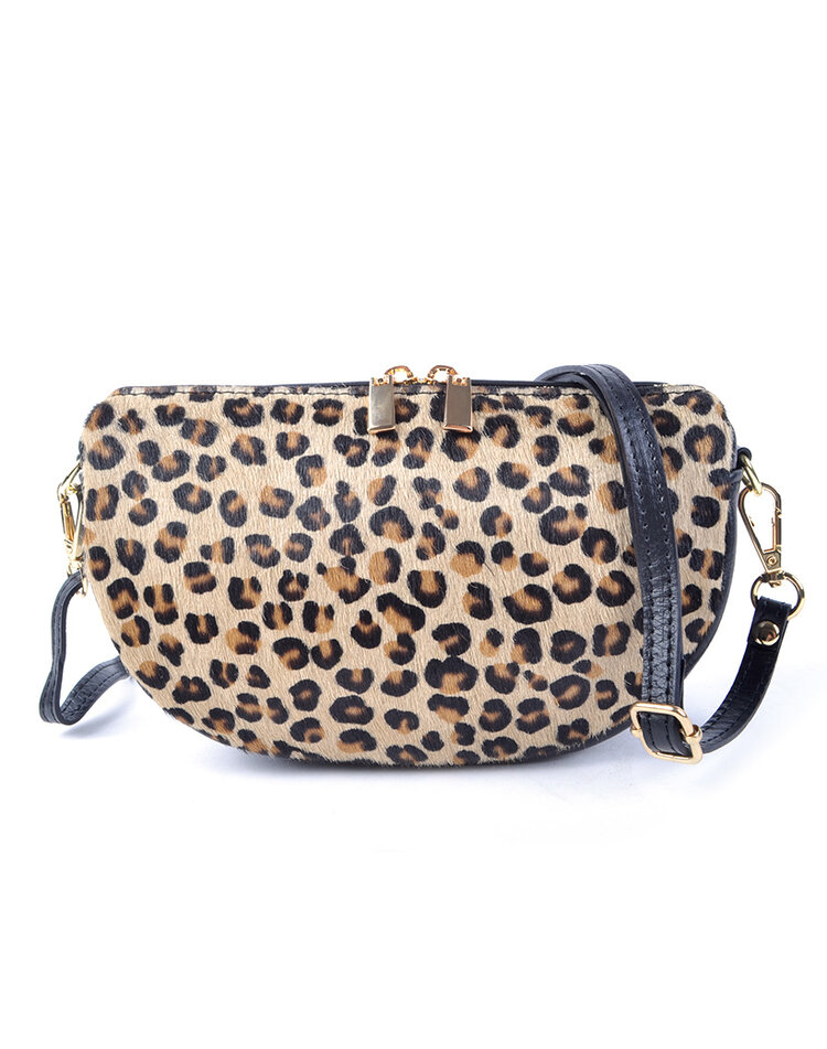 Kleine Leder-Schultertasche | Fell | Print | 900168