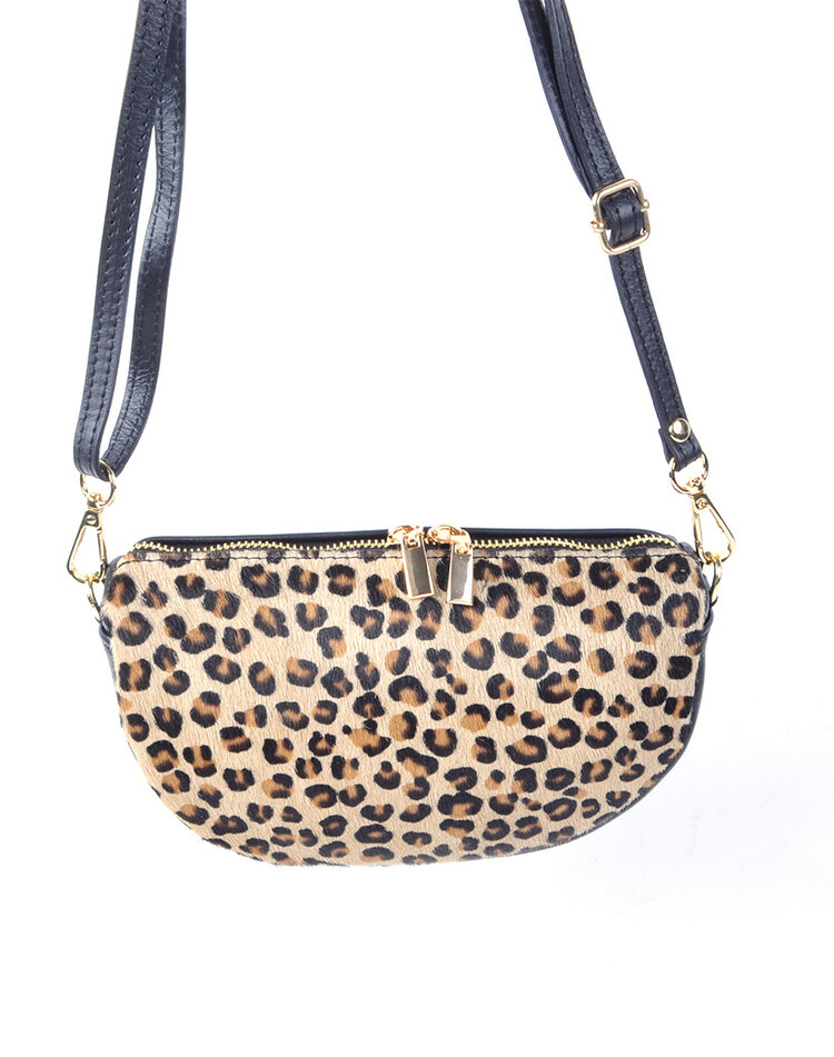 Kleine Leder-Schultertasche | Fell | Print | 900168