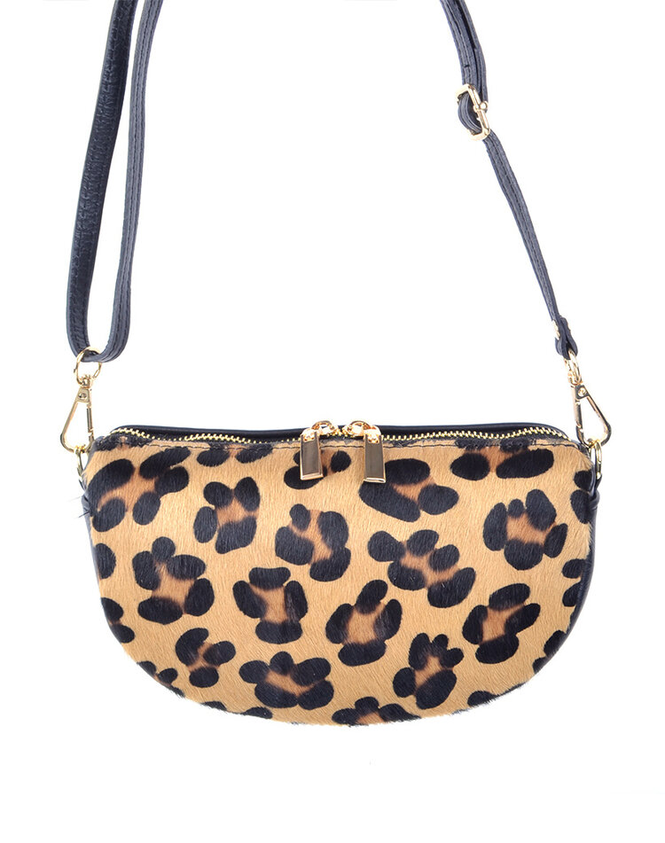 Kleine Leder-Schultertasche | Fell | Print | 900168
