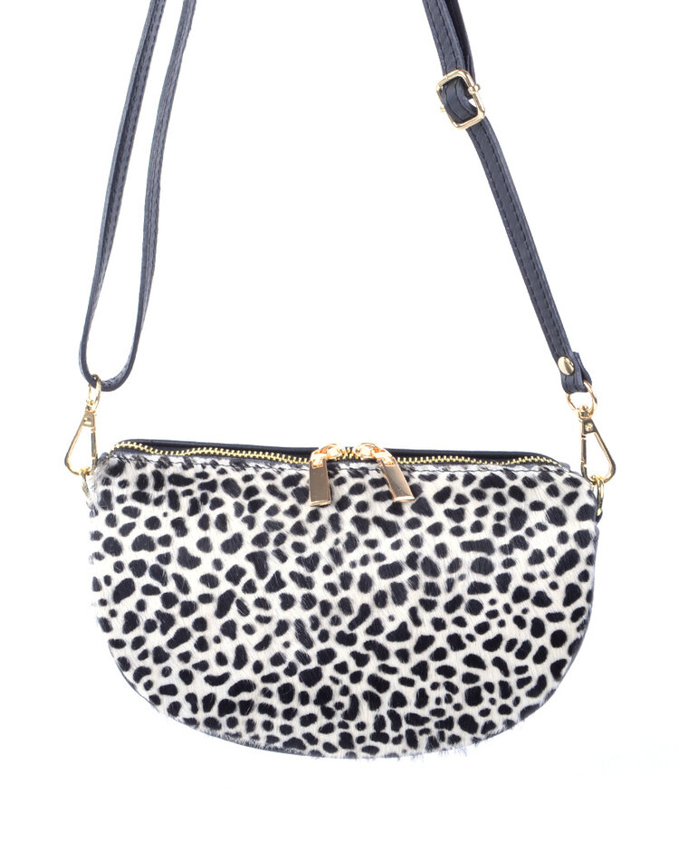 Kleine Leder-Schultertasche | Fell | Print | 900168