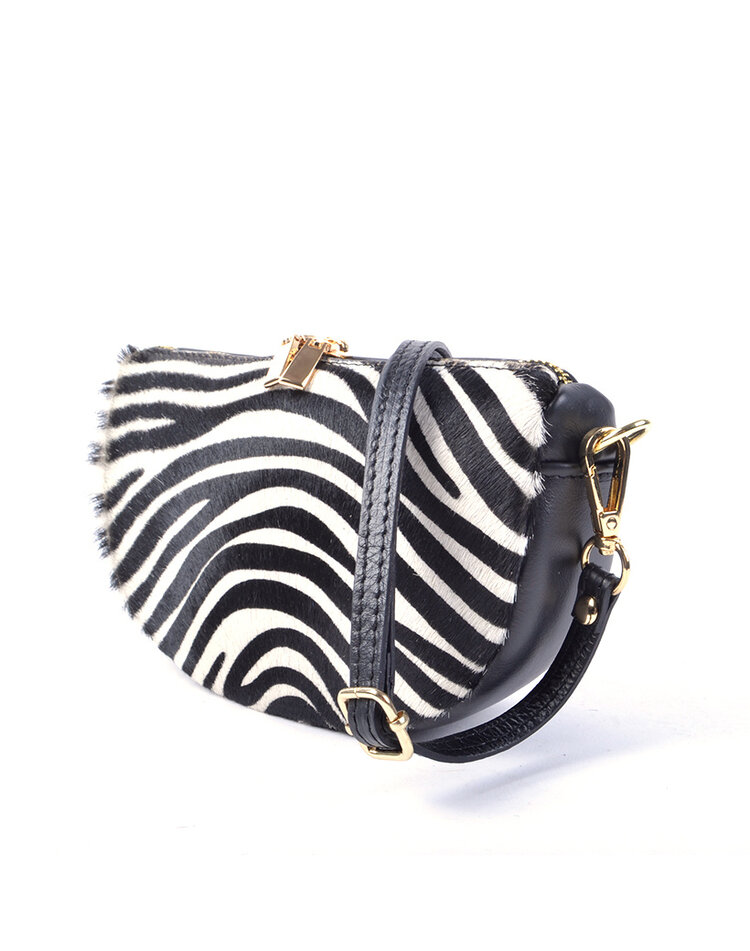 Kleine Leder-Schultertasche | Fell | Print | 900168