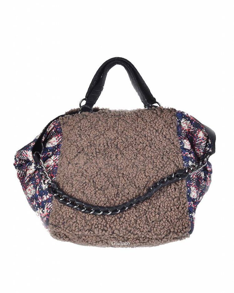 Wool with artificial leather handbag | 0030002