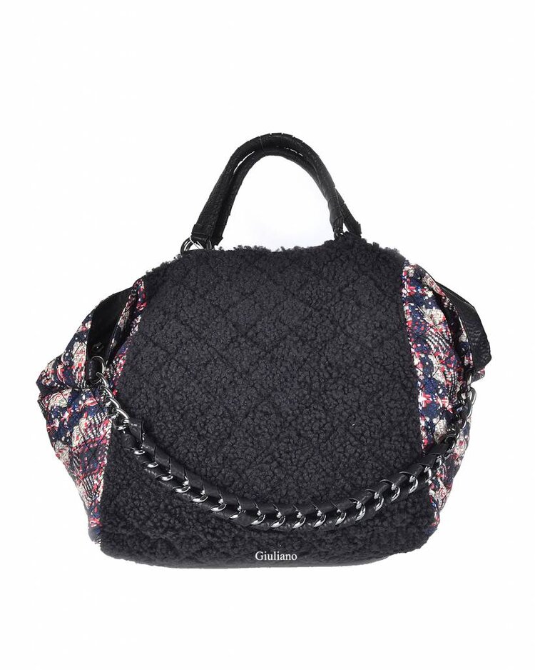 Wool with artificial leather handbag | 0030002