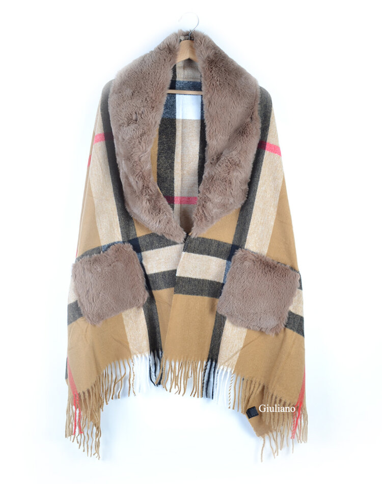 Poncho/ Schal mit Kunstfell | 700248