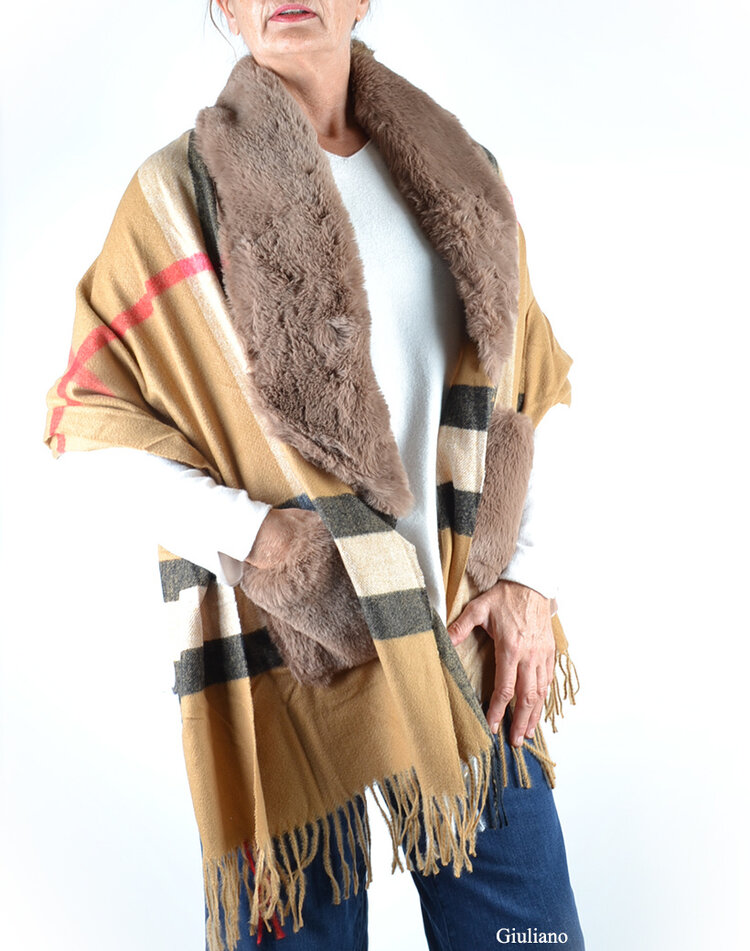 Poncho/ Schal mit Kunstfell | 700248