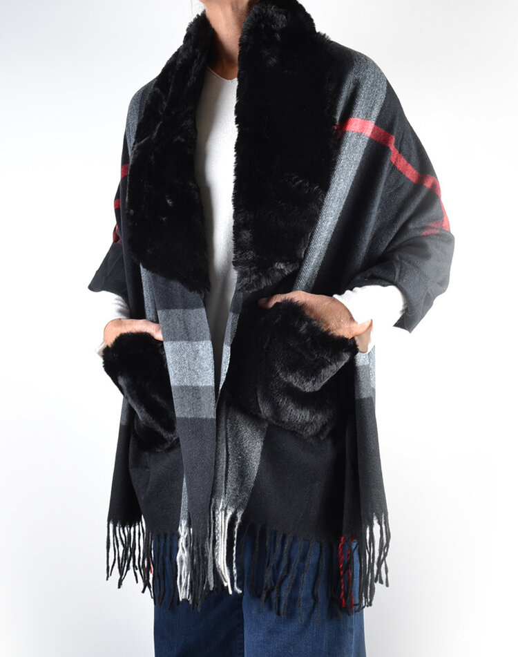 Poncho/ Schal mit Kunstfell | 700248