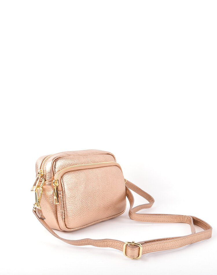 Metallic leather shoulderbag with 2 compartments | 5528310