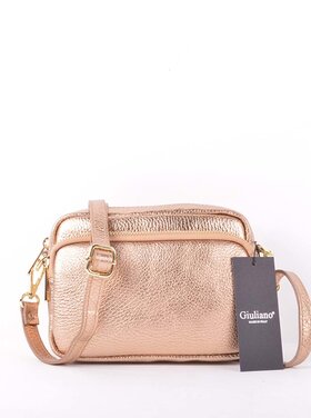 Metallic Leder-Schultertasche mit 2 Fächern | 5528310