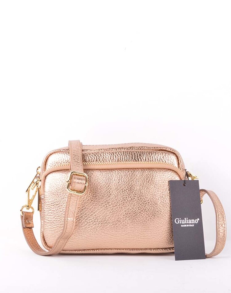 Metallic Leder-Schultertasche mit 2 Fächern | 5528310