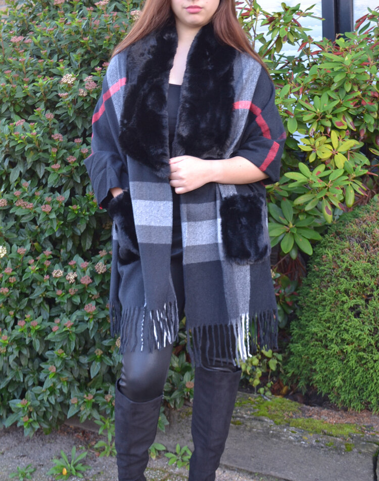 Poncho/ Schal mit Kunstfell | 700248