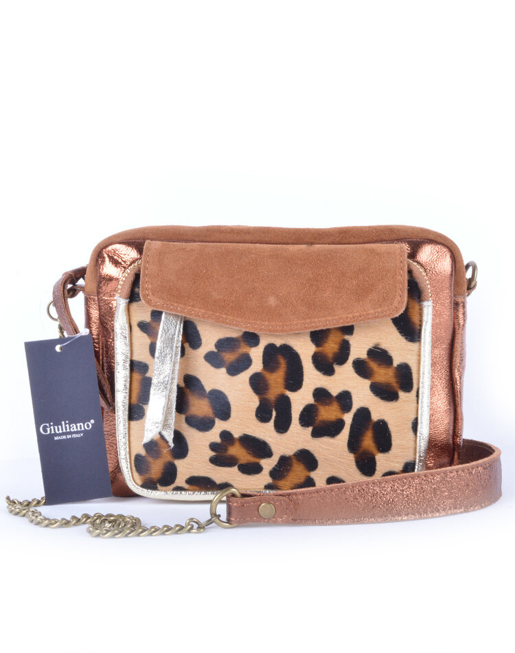 Leder-Schultertasche Leopard | 552850