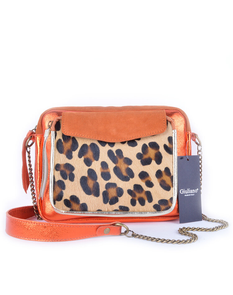 Leder-Schultertasche Leopard | 552850