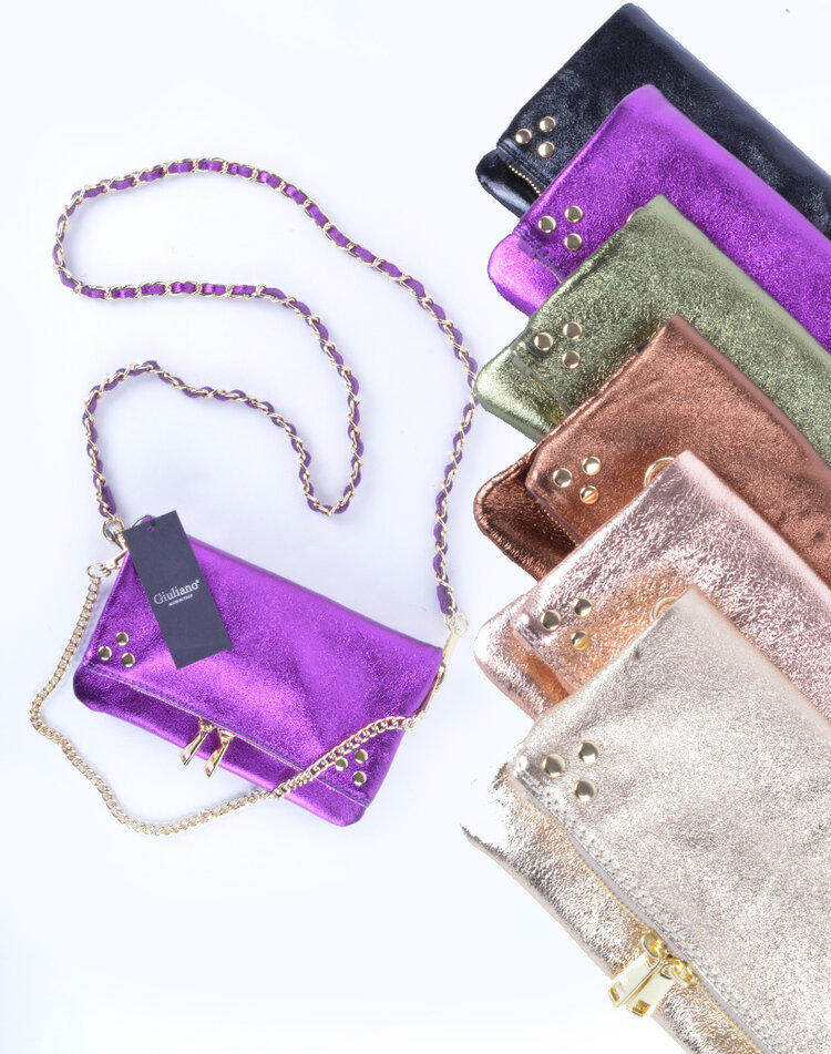 Leder-Schultertasche Metallic | 552725