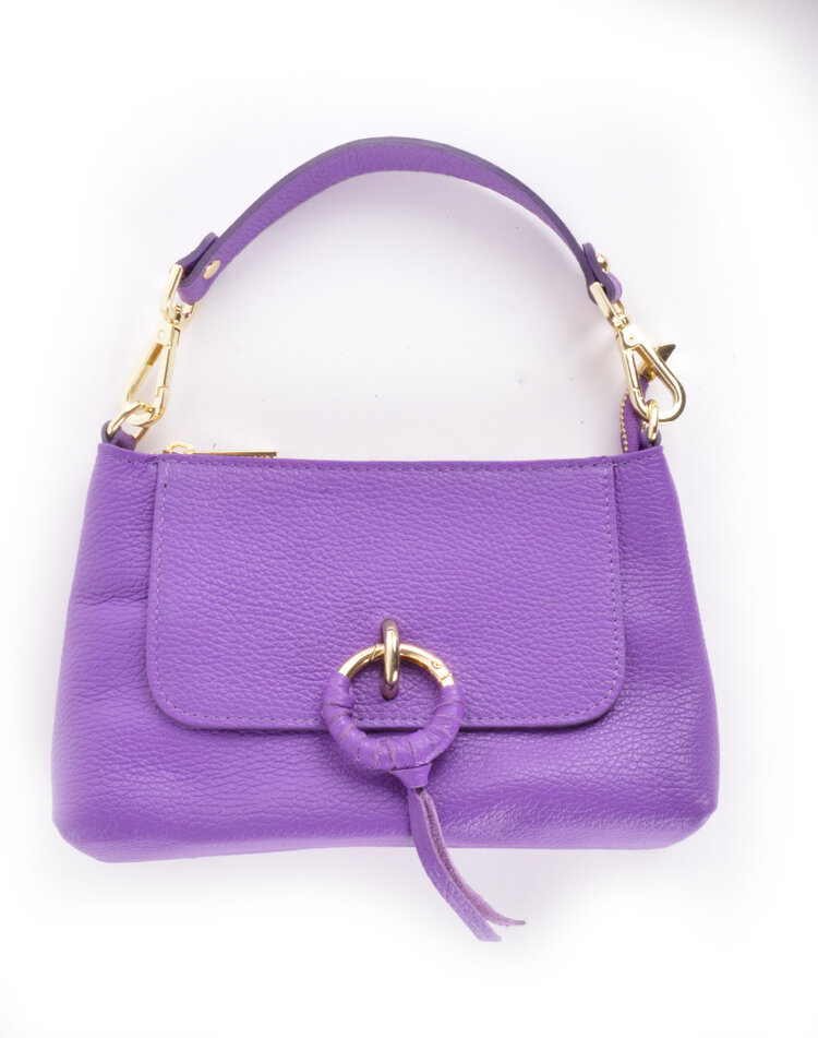 Lederen schoudertas met ring | 552838