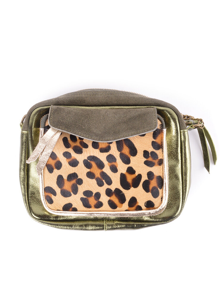 Leder-Schultertasche Leopard | 552850