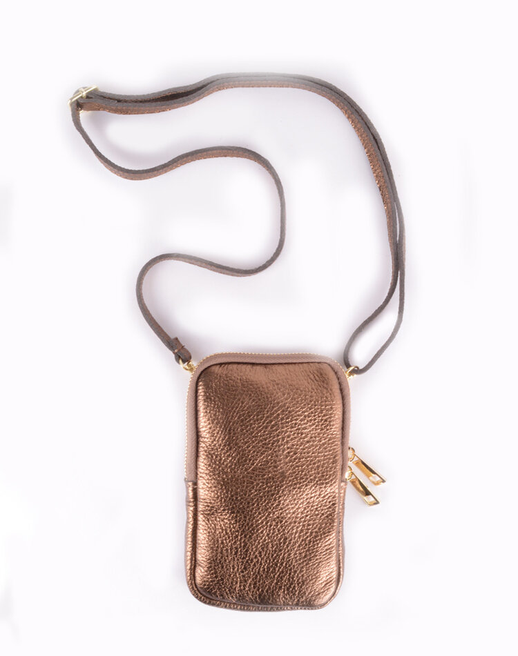 Kleine Leder-Schultertasche | Lang Metallic