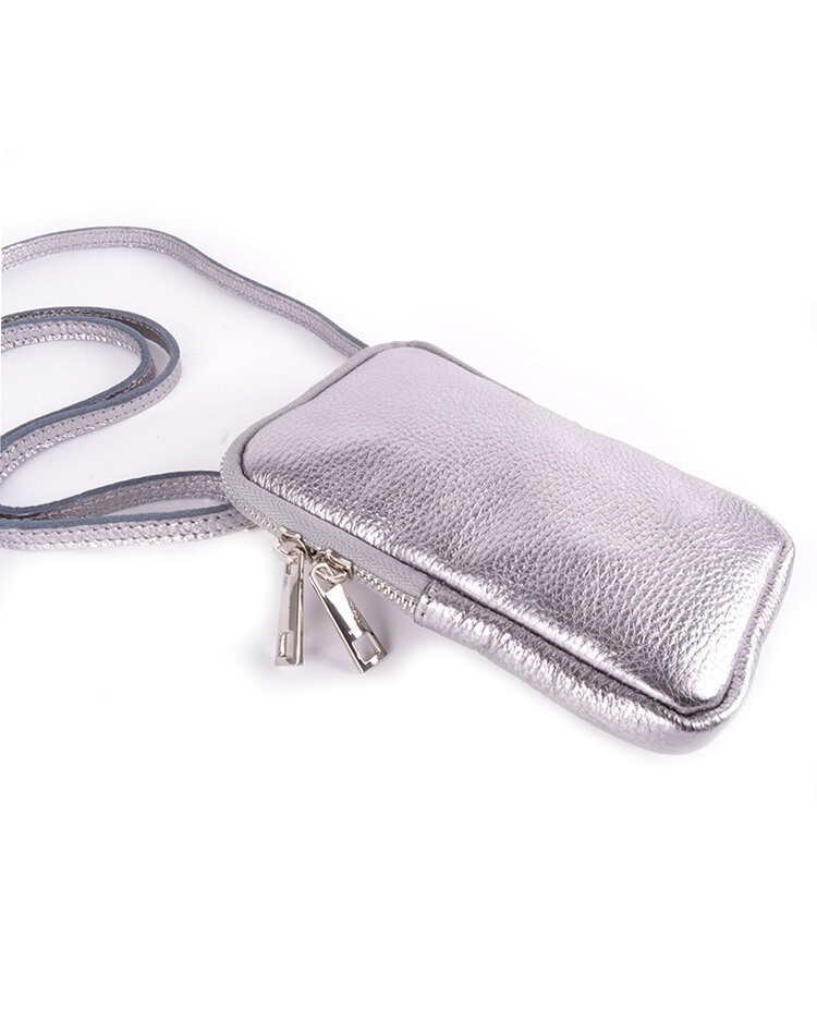 Kleine Leder-Schultertasche | Lang Metallic