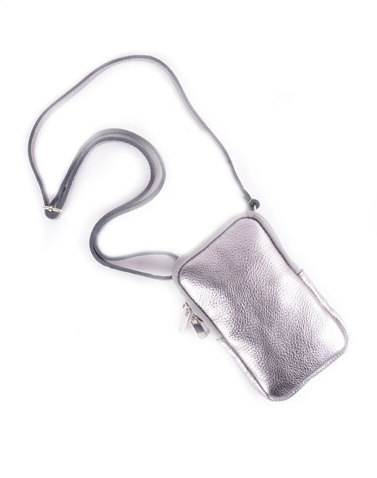 Kleine Leder-Schultertasche | Lang Metallic