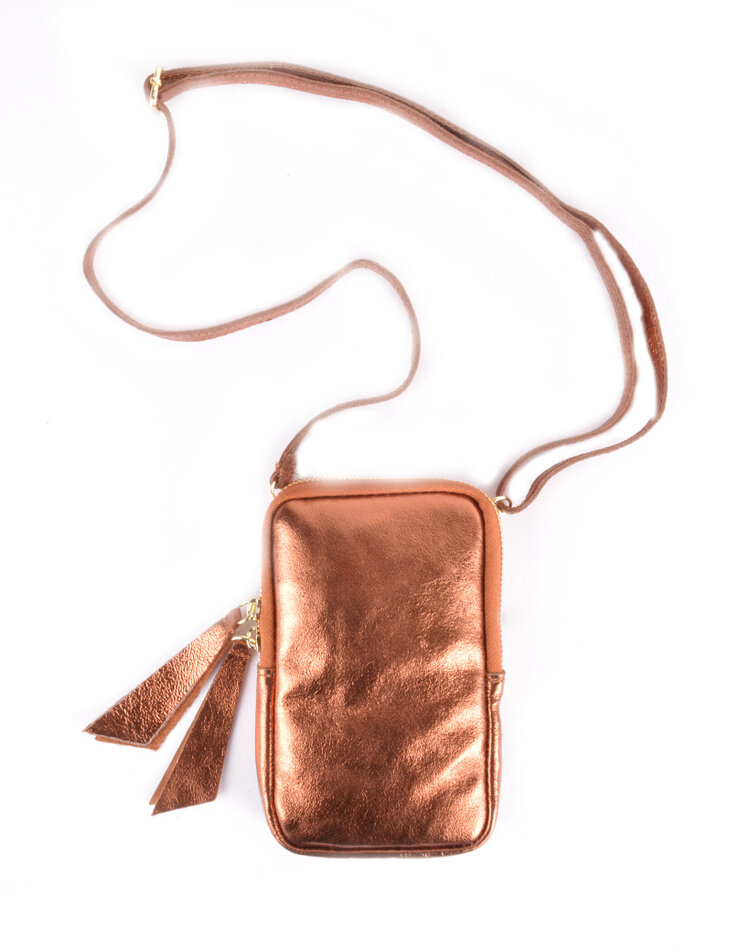 Kleine Leder-Schultertasche | Lang Metallic | 552688