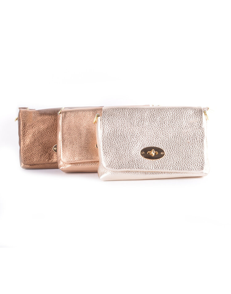 Leder-Schultertasche Metallic