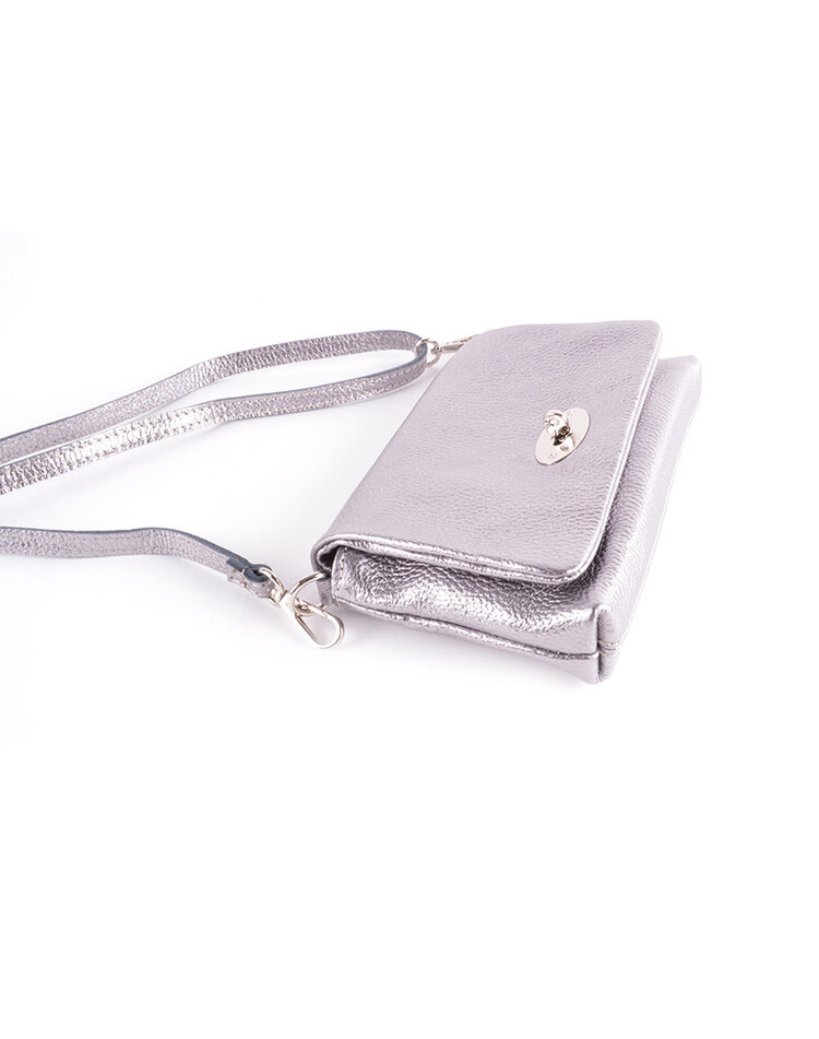 Leder-Schultertasche Metallic