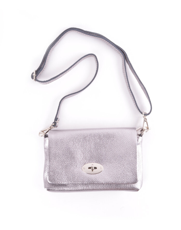Leder-Schultertasche Metallic