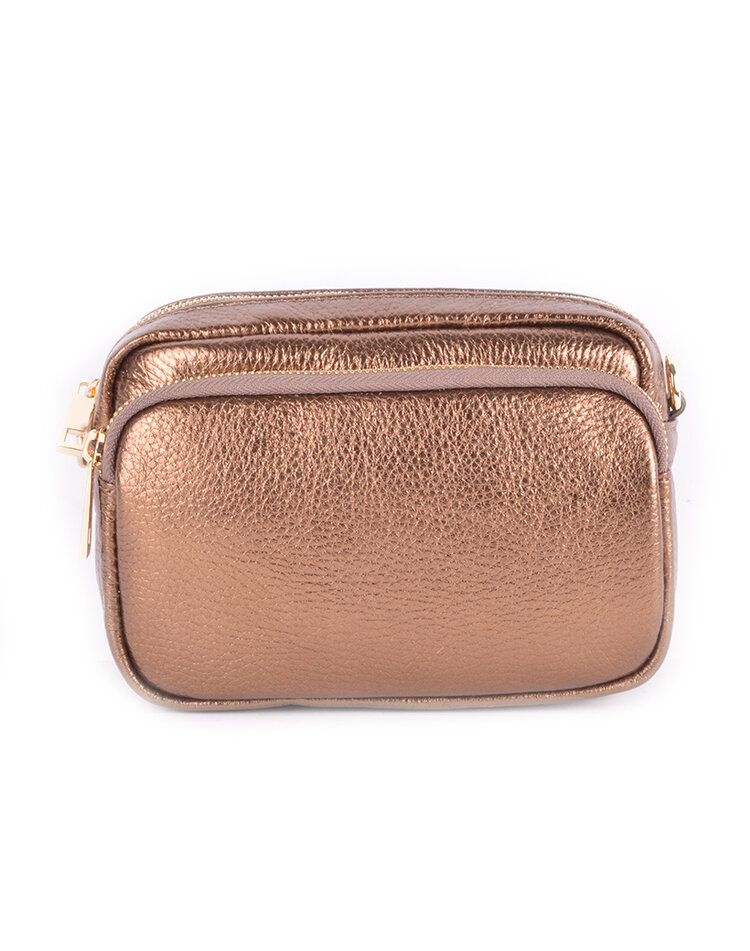 Metallic Leder-Schultertasche mit 2 Fächern | 5528310