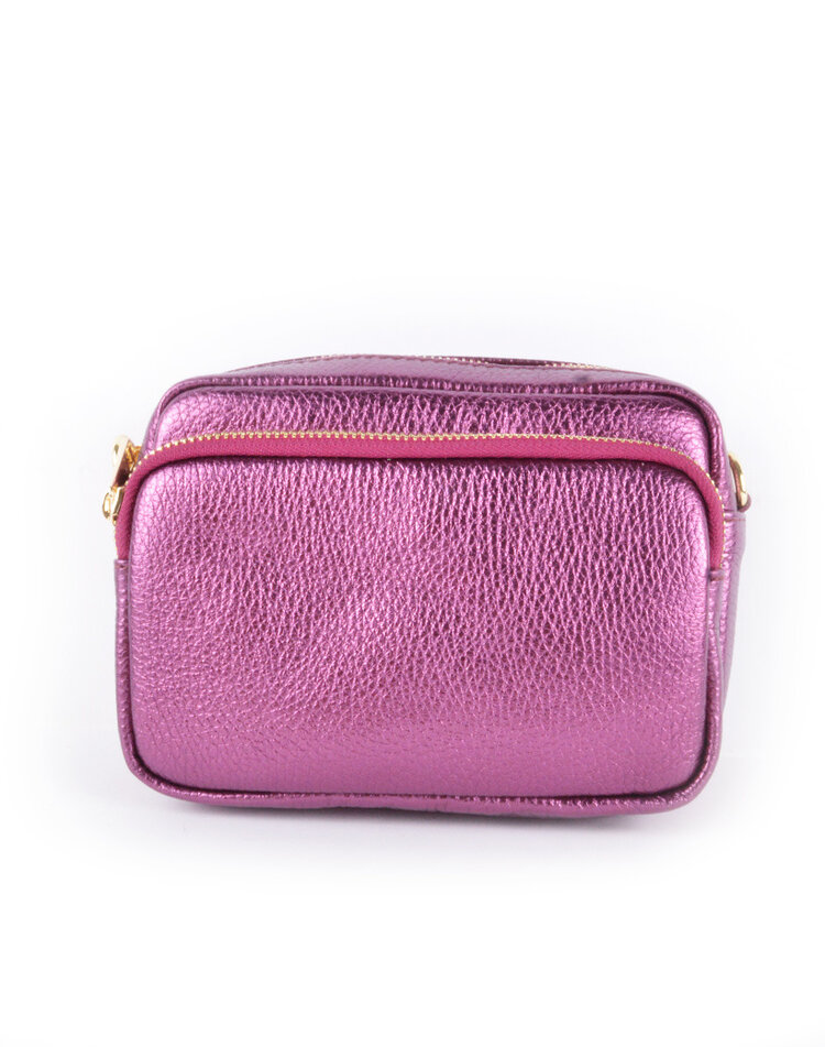 Metallic Leder-Schultertasche mit 2 Fächern | 5528310