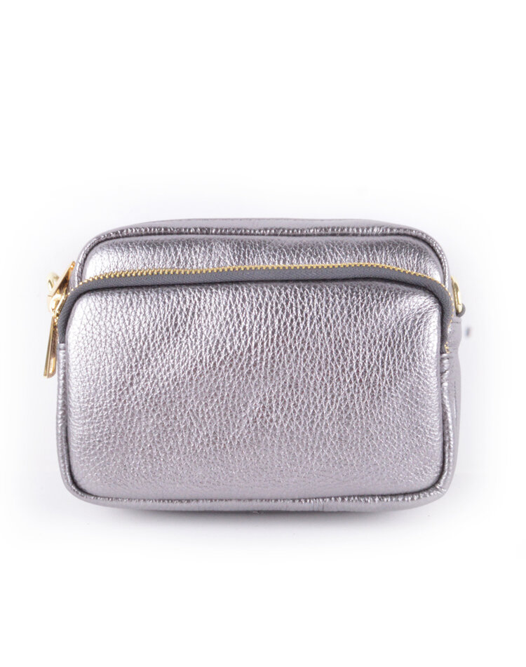 Metallic Leder-Schultertasche mit 2 Fächern | 5528310