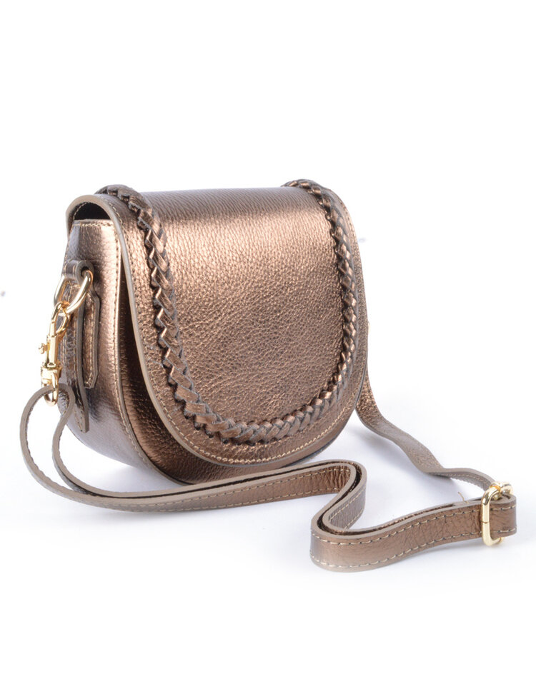 Leder-Schultertasche Metallic