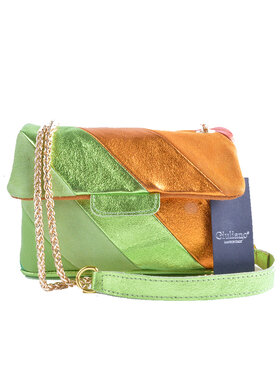 Leder-Schultertasche Rainbow Metallic Orange Grün | 552687