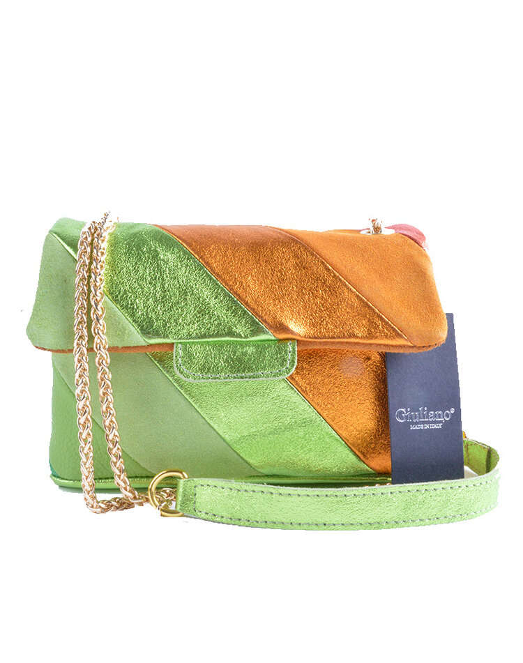 Leder-Schultertasche Rainbow Metallic Orange Grün | 552687