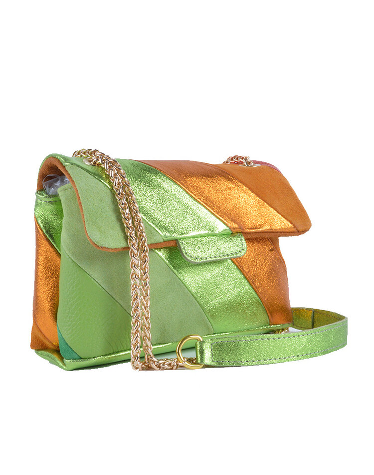 Leder-Schultertasche Rainbow Metallic Orange Grün | 552687