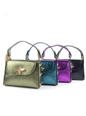 Leder-Schultertasche | 552839 Metallic