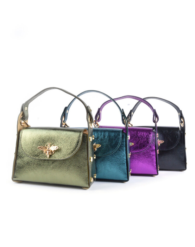 Leder-Schultertasche | 552839 Metallic
