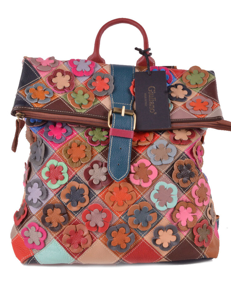 Lederen rugtas | Multicolor bloemen | 552683