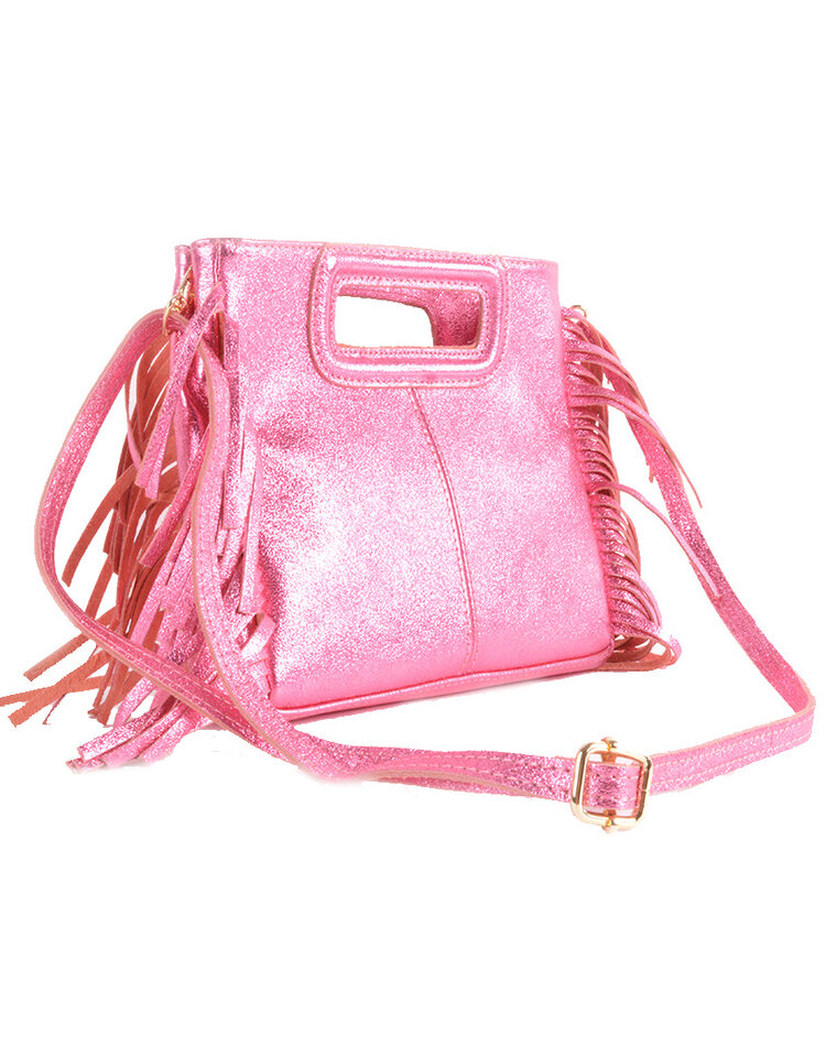 Leder-Schultertasche | Fransen Metallic