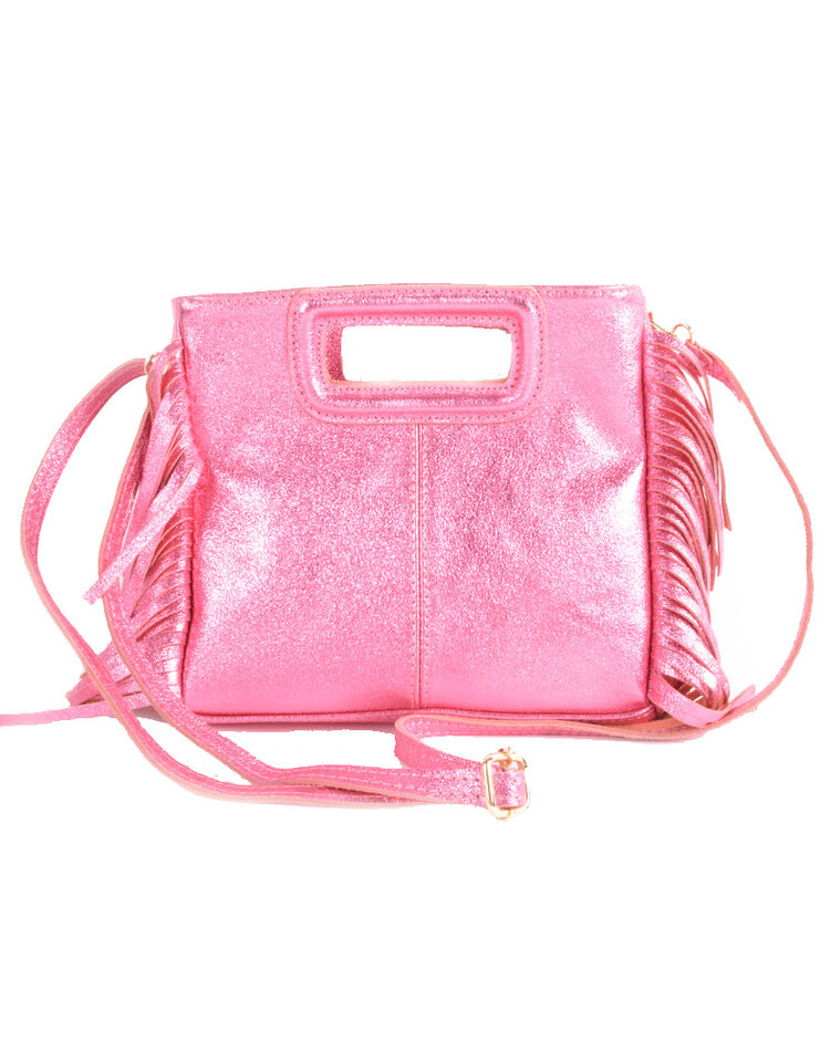 Leder-Schultertasche | Fransen Metallic