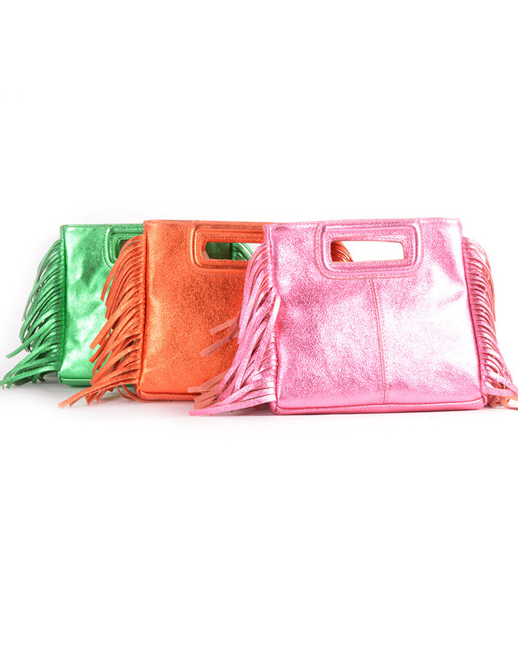 Leder-Schultertasche | Fransen Metallic