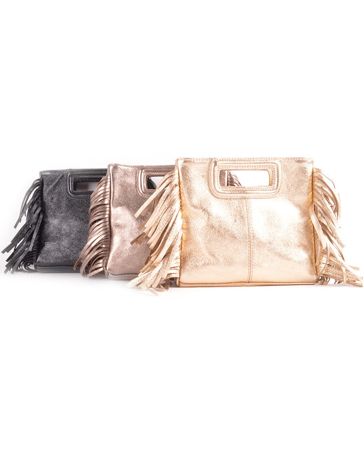 Leder-Schultertasche | Fransen Metallic