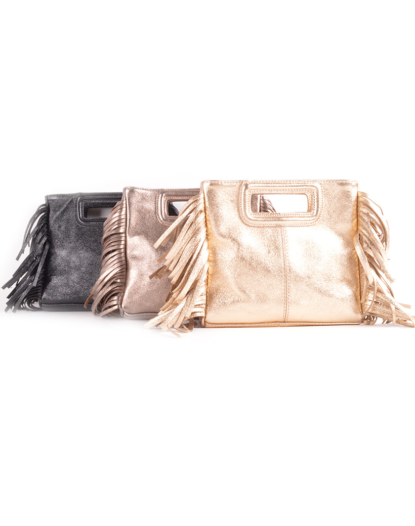 Lederen schoudertas | Franjes metallic, foto 2 van 6