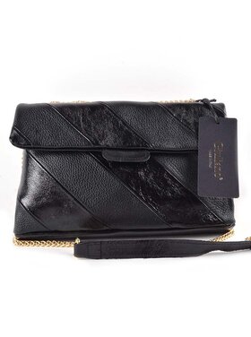 Lederen schoudertas | Rainbow metallic  Zwart