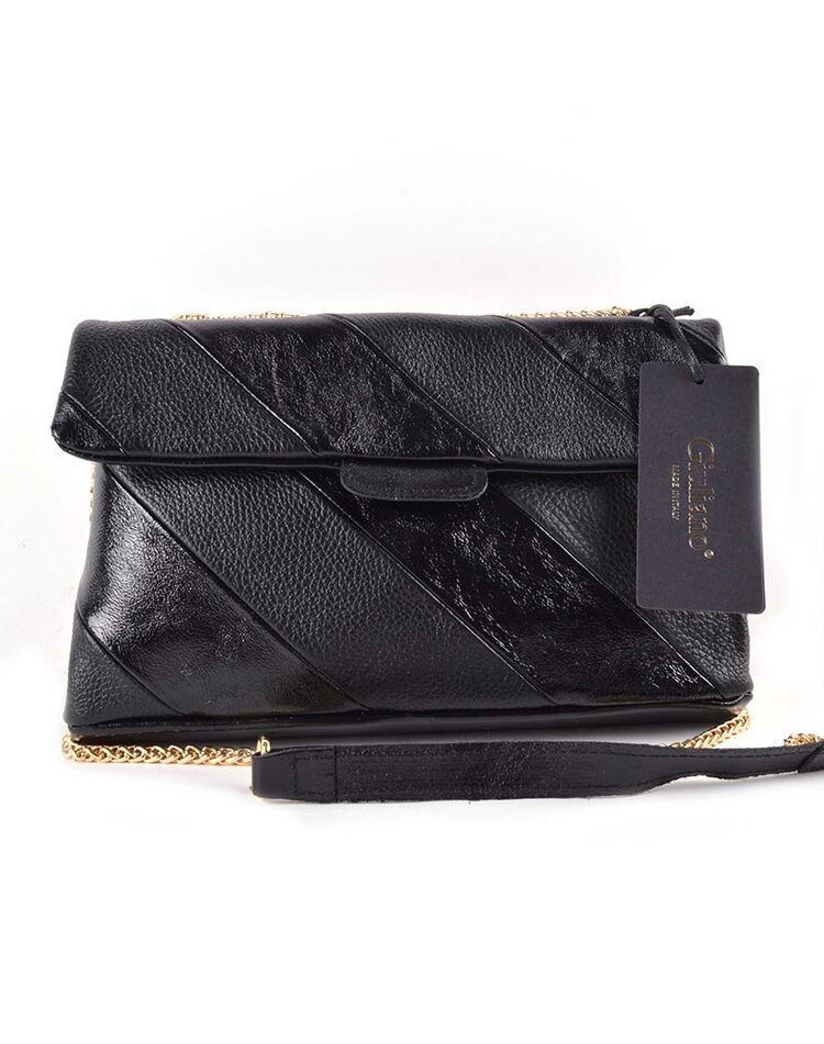 Leather shoulderbag | Rainbow metallic Black