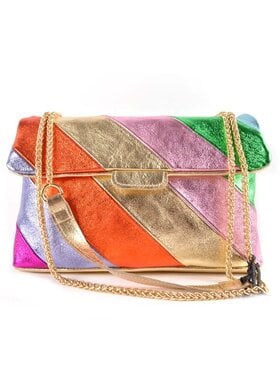 Lederen schoudertas | Rainbow metallic Multikleur
