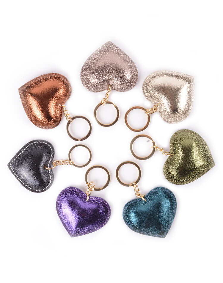 Leather keyring | Heart | Metallic