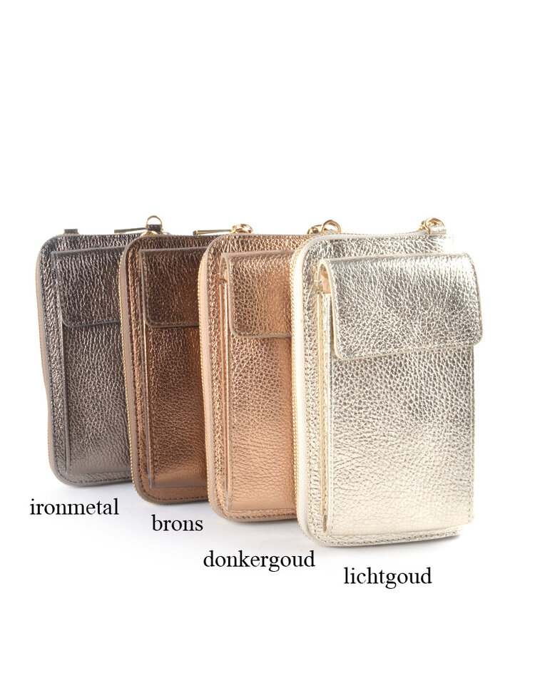 Lederen portemonnee / telefoontasje  Metallic | 9000701